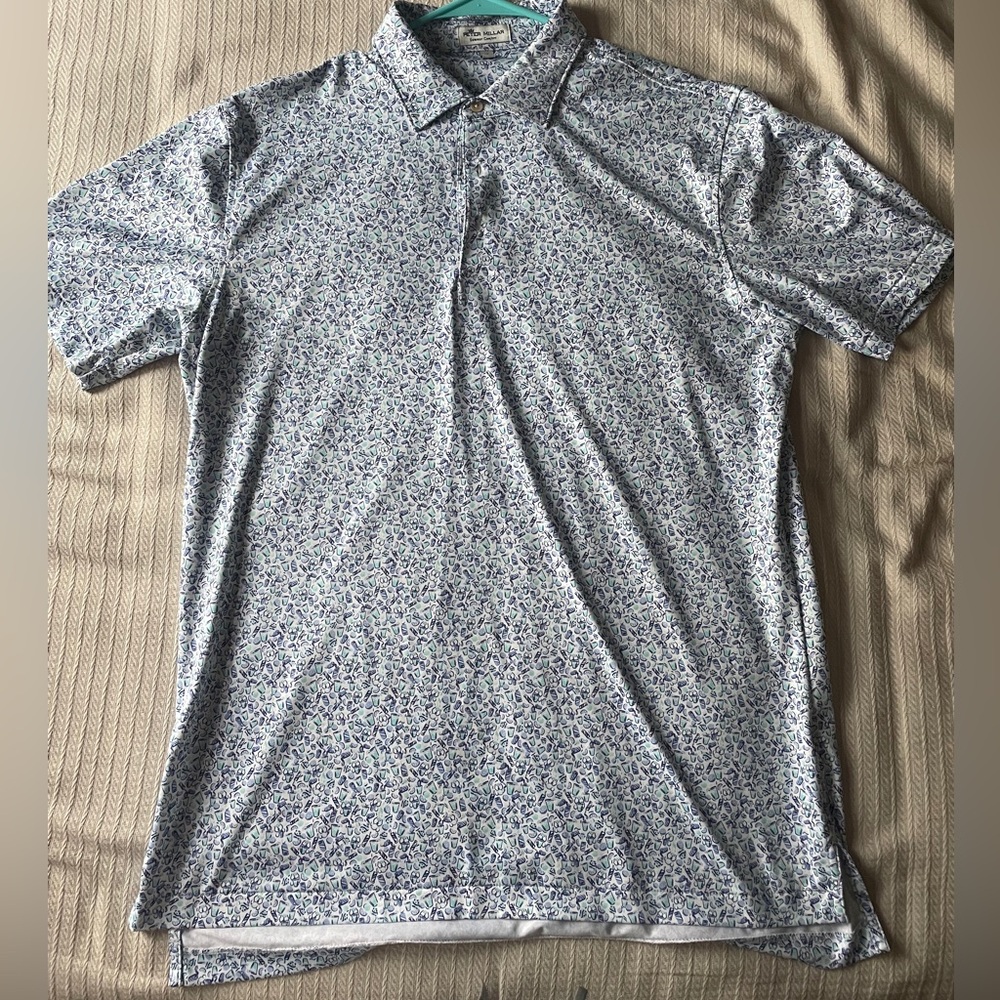 Peter Millar Men's Floral Polo Shirt - Gray and Blue